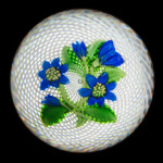 Blue Gentian Bouquet on Latticinio Paperweight, Compagnie des Cristalleries de Saint-Louis, 1845-1865