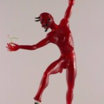 This close-up view of Italian master Lucio Bubacco's Devil Holding Flower betrays a level of detail unrivaled amongst his contemporaries. From the sinewy definition of the abdominal muscles to the fine characteristics of the fingers and flower, Bubacco's artistry serves to model the human figure in gesture in movement. 
On loan from the collection of Jill Pelisek Lucio Bubacco (Italian, b.1957), Devil Holding Flower, 1997. Flameworked glass.